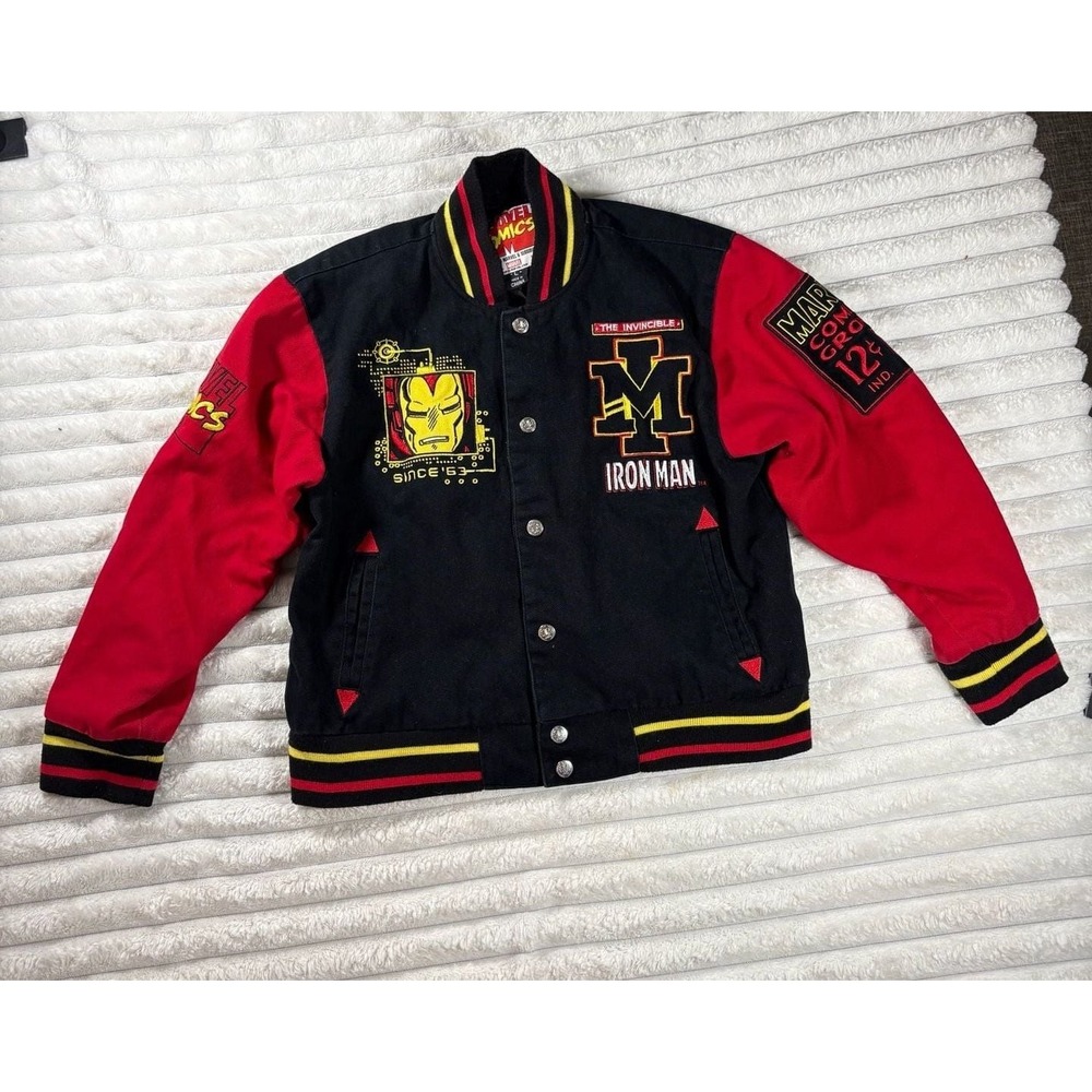 Marvel Comics Iron Man '63 Varsity Jacket Black Red Size L Kids